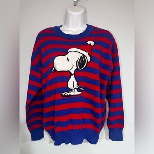 Blue and Red Striped Snoopy Sweater young size XL women’s size Small